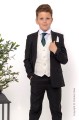 Boys Black & Ivory Suit with Dark Green Tie - Roland