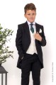 Boys Black & Ivory Tail Suit with Dark Green Tie - Philip