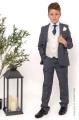 Boys Grey & Ivory Suit with Dark Green Tie - Oliver