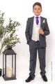 Boys Grey & Ivory Suit with Purple Tie - Oliver