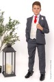 Boys Grey & Ivory Suit with Red Tie - Oliver