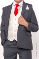 Boys Grey & Ivory Suit with Red Tie - Oliver