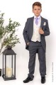 Boys Grey & Ivory Tail Suit with Lilac Tie - Melvin