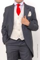 Boys Grey & Ivory Tail Suit with Red Tie - Melvin