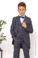 Boys Grey Tail Coat Suit with Dark Green Dickie Bow - Earl