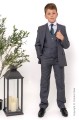 Boys Grey Jacket Suit with Dark Green Satin Tie - Oscar