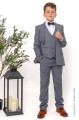 Boys Light Grey Jacket Suit with Dark Green Dickie Bow - Perry