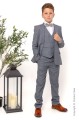 Boys Light Grey Jacket Suit with Sage Green Check Dickie Bow - Perry