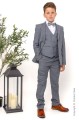 Boys Light Grey Jacket Suit with Sage Green Textured Dickie Bow - Perry