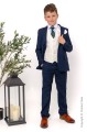 Boys Navy & Ivory Suit with Dark Green Tie - Jaspar