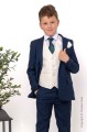 Boys Navy & Ivory Suit with Dark Green Tie - Jaspar