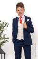 Boys Navy & Ivory Suit with Orange Tie - Jaspar