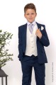 Boys Navy & Ivory Suit with Silver Tie - Jaspar