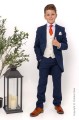 Boys Navy & Ivory Tail Suit with Orange Tie - Darcy