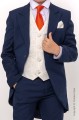 Boys Navy & Ivory Tail Suit with Orange Tie - Darcy