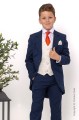 Boys Navy & Ivory Tail Suit with Orange Tie - Darcy