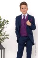 Boys Navy & Purple Diamond Tail Coat Suit - Pierre