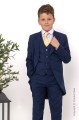 Boys Navy Tail Coat Suit with Gold Tie - Edward