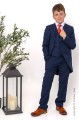 Boys Navy Tail Coat Suit with Orange Tie - Edward