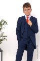 Boys Navy Tail Coat Suit with Orange Tie - Edward