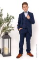 Boys Navy Tail Coat Suit with Sage Green Textured Bow Tie - Edward