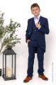 Boys Navy Tail Coat Suit with Silver Bow Tie - Edward