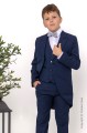 Boys Navy Tail Coat Suit with Silver Bow Tie - Edward