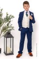 Boys Royal Blue & Ivory Suit with Dark Green Tie - Walter