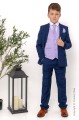 Boys Royal Blue & Lilac Scroll Jacket Suit - Walter