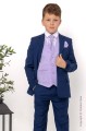 Boys Royal Blue & Lilac Scroll Jacket Suit - Walter