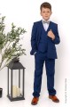 Boys Royal Blue Suit with Sage Green Check Dickie Bow - George