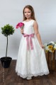 Girls Ivory Eyelash Lace Dress & Antique Pink Satin Sash - Harriet