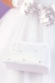 Peridot Girls White Pearl Flower Satin Bag - Style Joanne