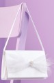 Peridot Girls White Pearl Feather Bow Satin Bag - Style Opal