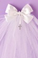 Peridot Girls White Diamante Cross Communion Veil - Style Pippa