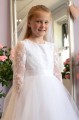 Peridot White Tulle 3/4 Sleeve Communion Dress - Style Gabrielle