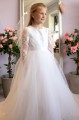 Peridot White Tulle 3/4 Sleeve Communion Dress - Style Gabrielle