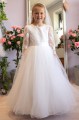 Peridot White Tulle 3/4 Sleeve Communion Dress - Style Gabrielle