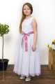 Girls White Eyelash Lace Dress & Antique Pink Satin Sash - Harriet