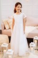 Girls White Floral Lace Organza Communion Dress - Style Keeva