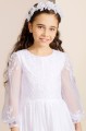 Girls Ivory or White Floral Chiffon Communion Dress - Style Kendy