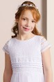 Girls Ivory or White Dotted Tulle Chiffon Communion Dress - Style Kora