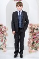 Boys Black Suit with Navy Tartan Check Waistcoat - Romeo