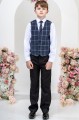 Boys Black Suit with Navy Tartan Check Waistcoat - Romeo