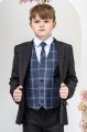 Boys Black Suit with Navy Tartan Check Waistcoat - Romeo