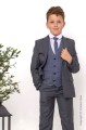 Boys Grey Suit with Navy Check Tweed Waistcoat - Chester