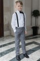 Boys Light Grey Trouser Suit with Black Braces - Guy