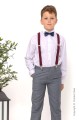 Boys Light Grey Trouser Suit with Burgundy Braces - Guy