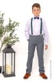 Boys Light Grey Trouser Suit with Dark Green Braces - Guy