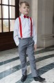 Boys Light Grey Trouser Suit with Red Braces - Guy